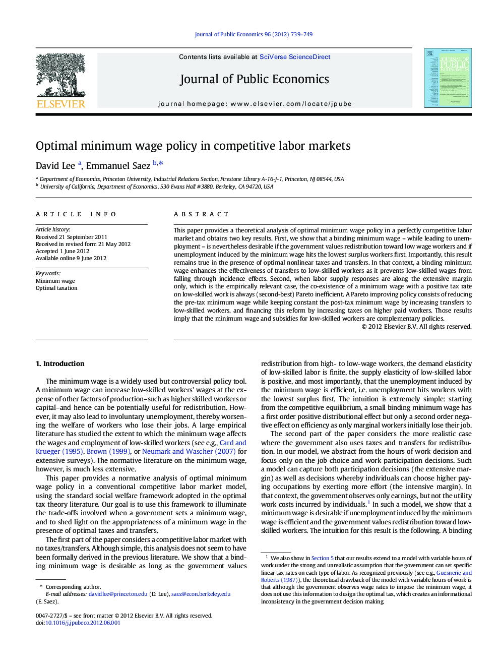 Optimal minimum wage policy in competitive labor markets