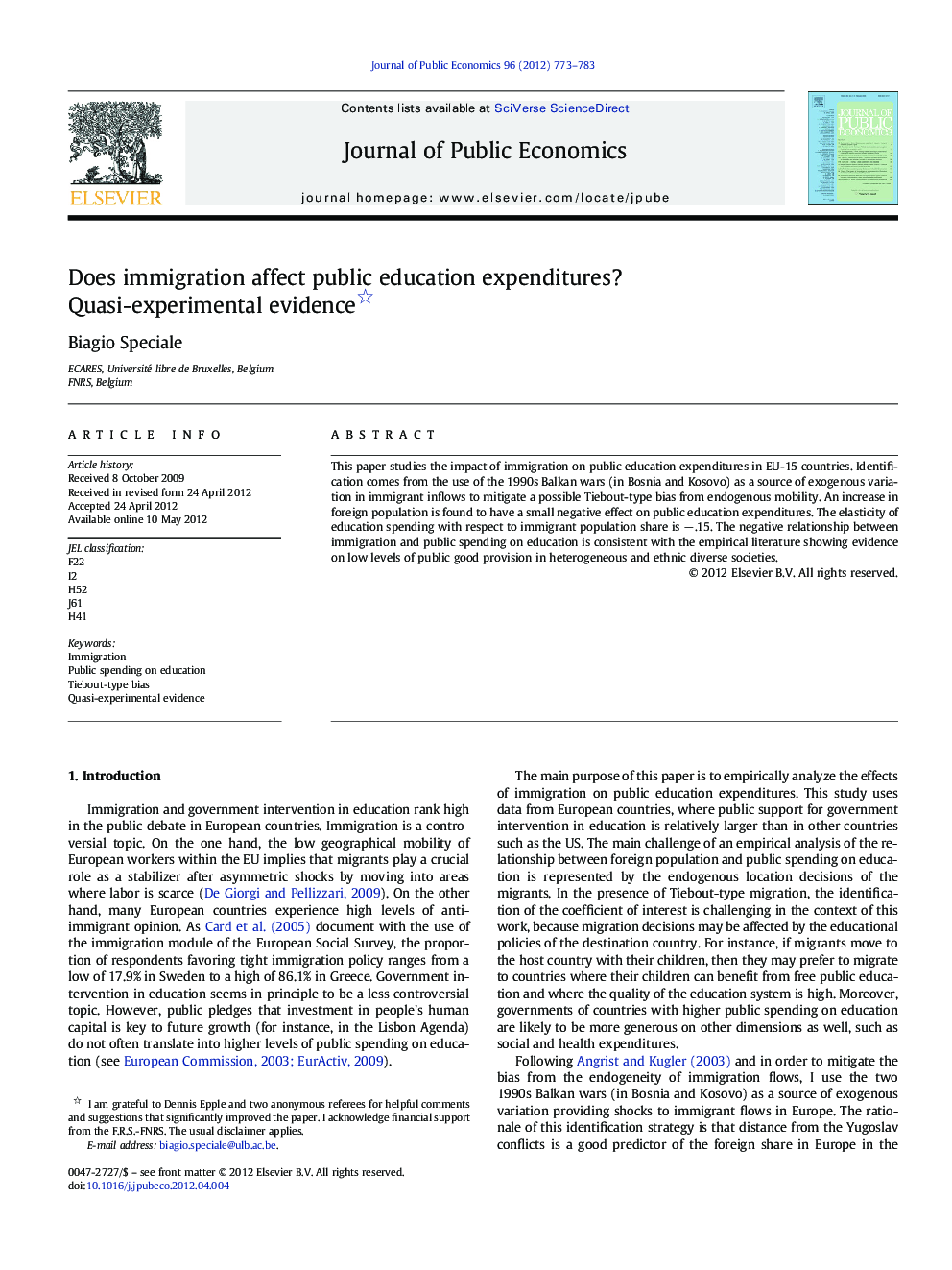 Does immigration affect public education expenditures? Quasi-experimental evidence 