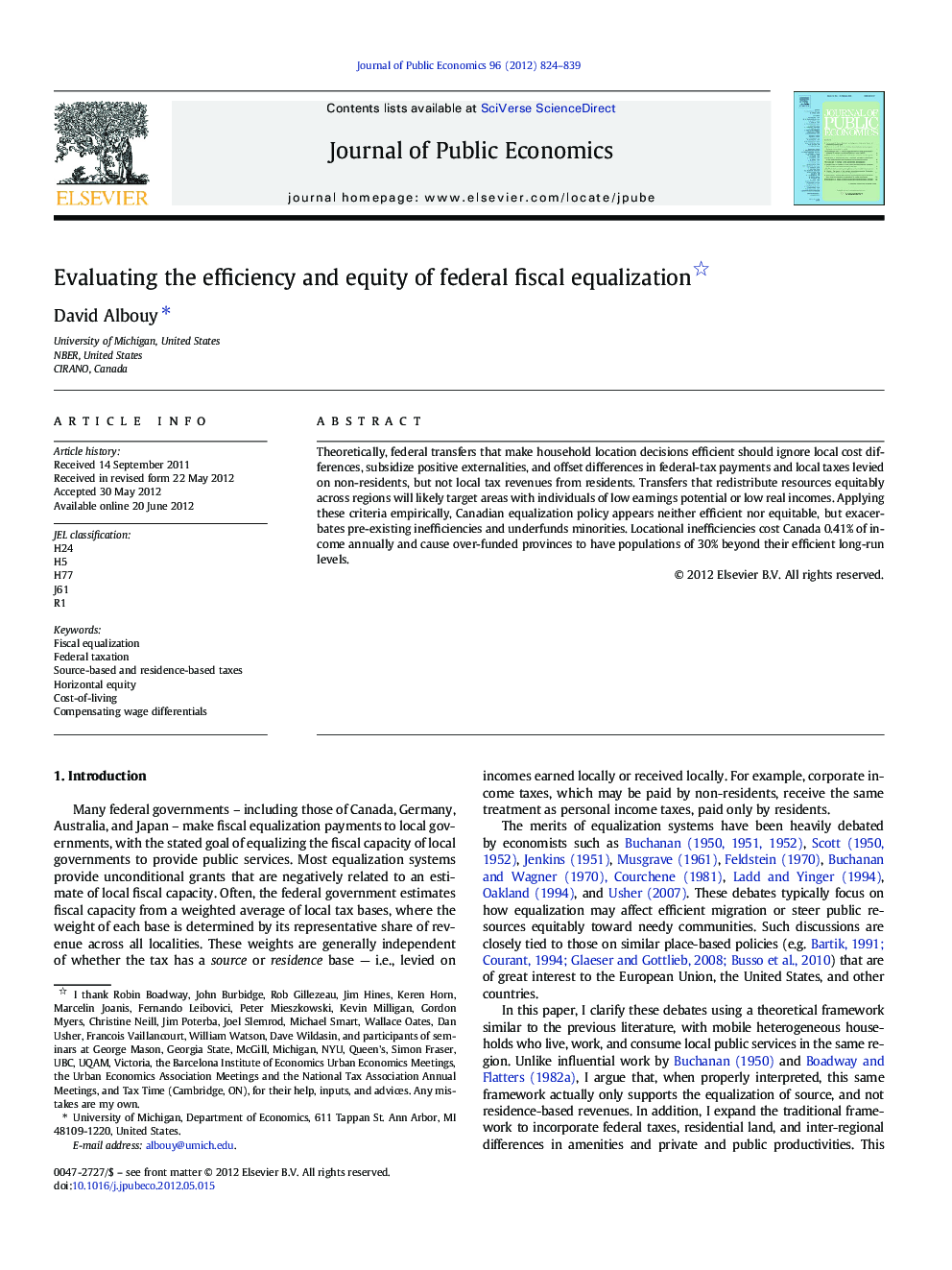 Evaluating the efficiency and equity of federal fiscal equalization 