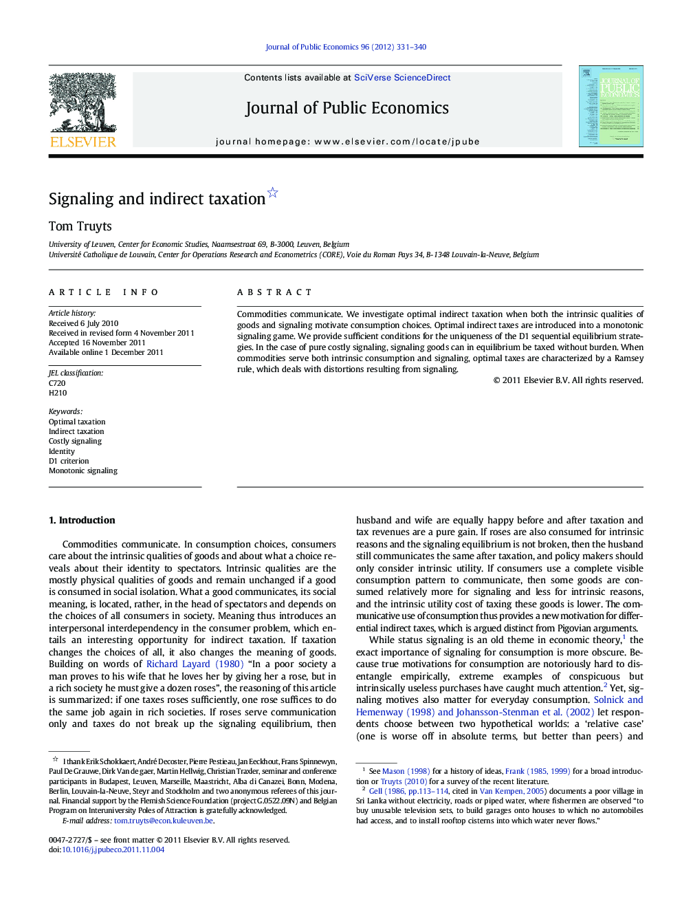 Signaling and indirect taxation