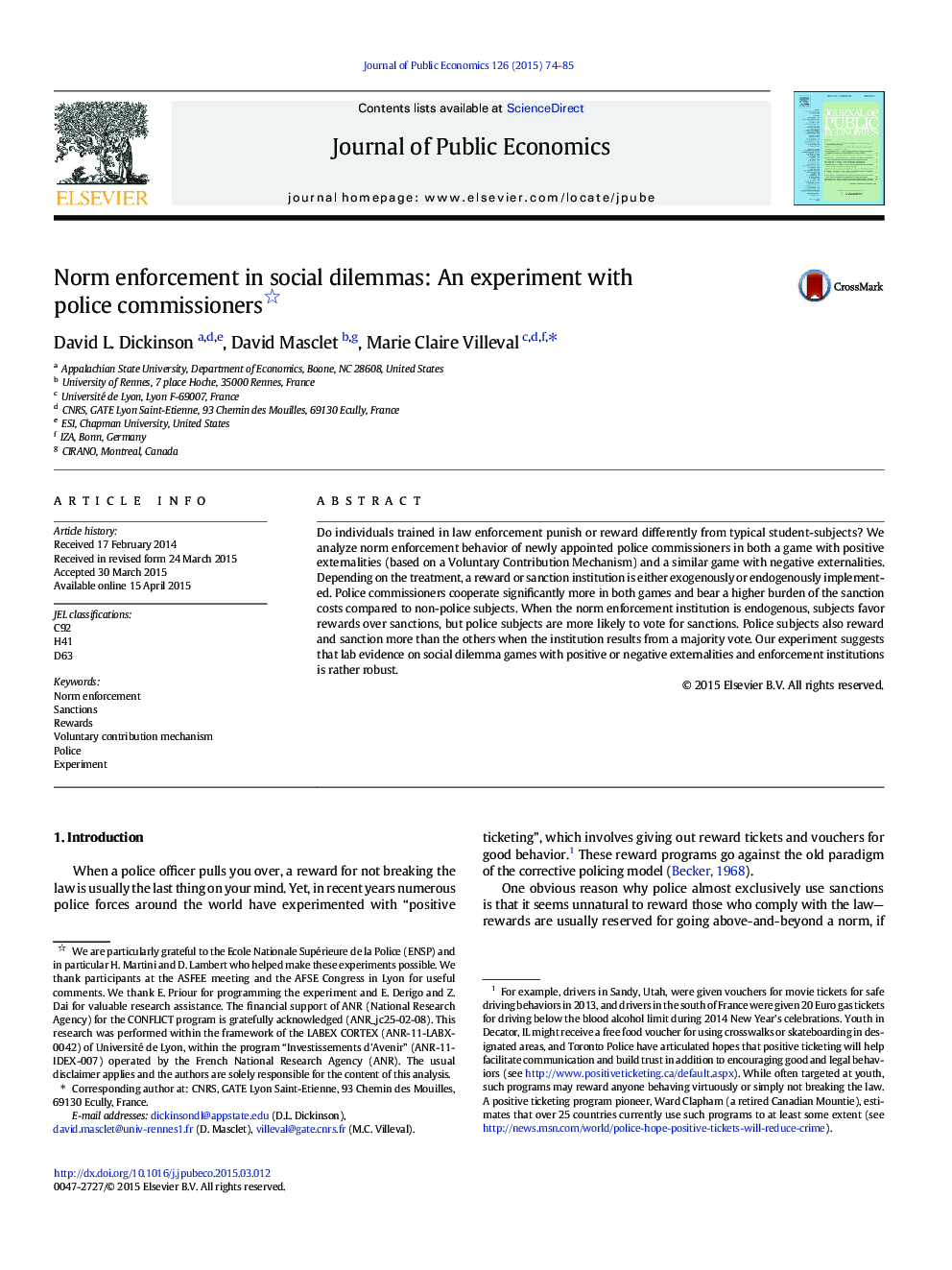 Norm enforcement in social dilemmas: An experiment with police commissioners 