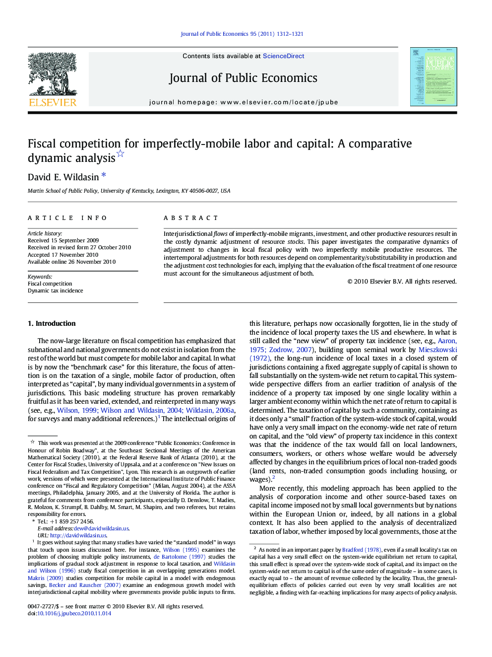 Fiscal competition for imperfectly-mobile labor and capital: A comparative dynamic analysis 