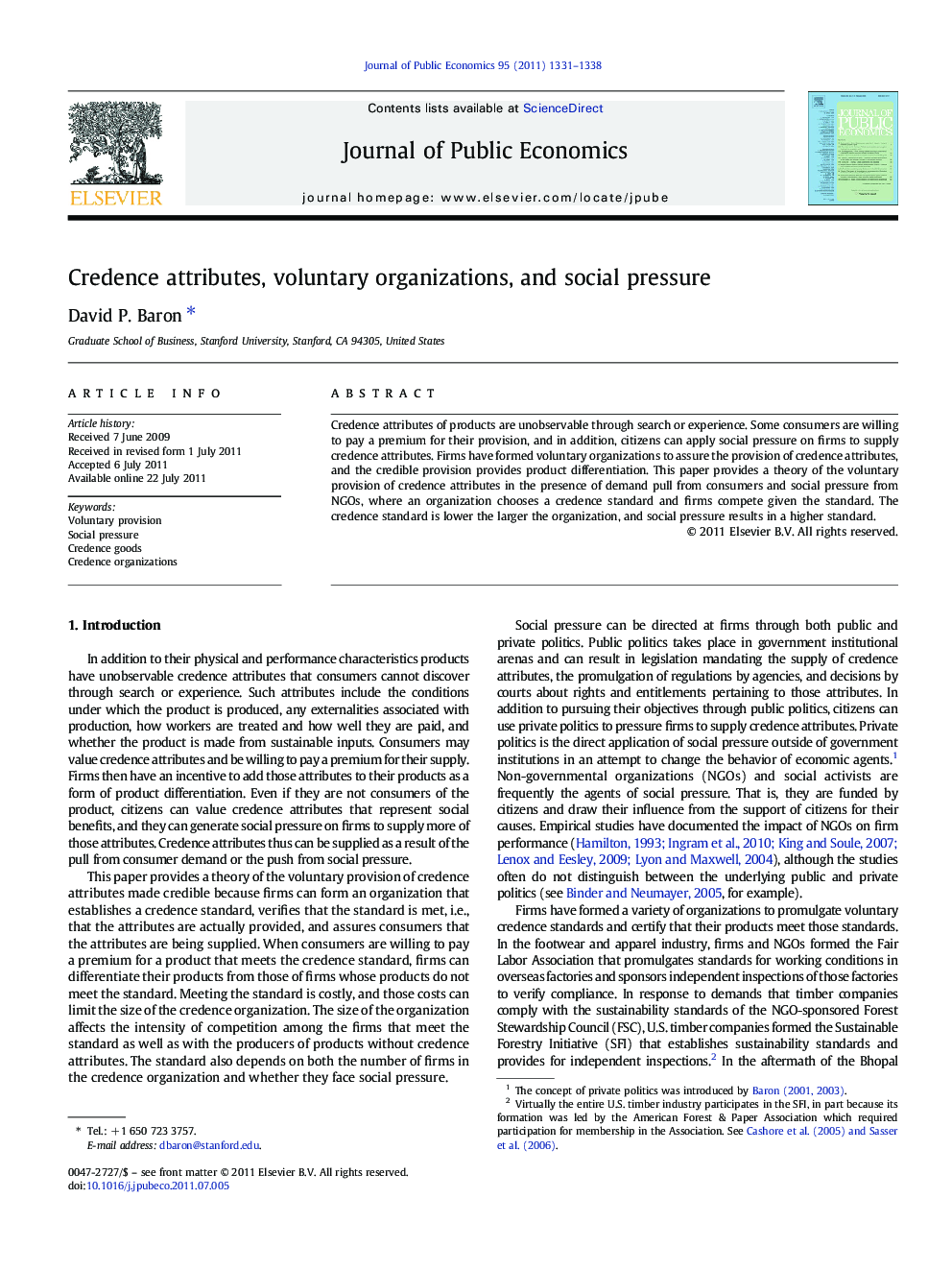 Credence attributes, voluntary organizations, and social pressure