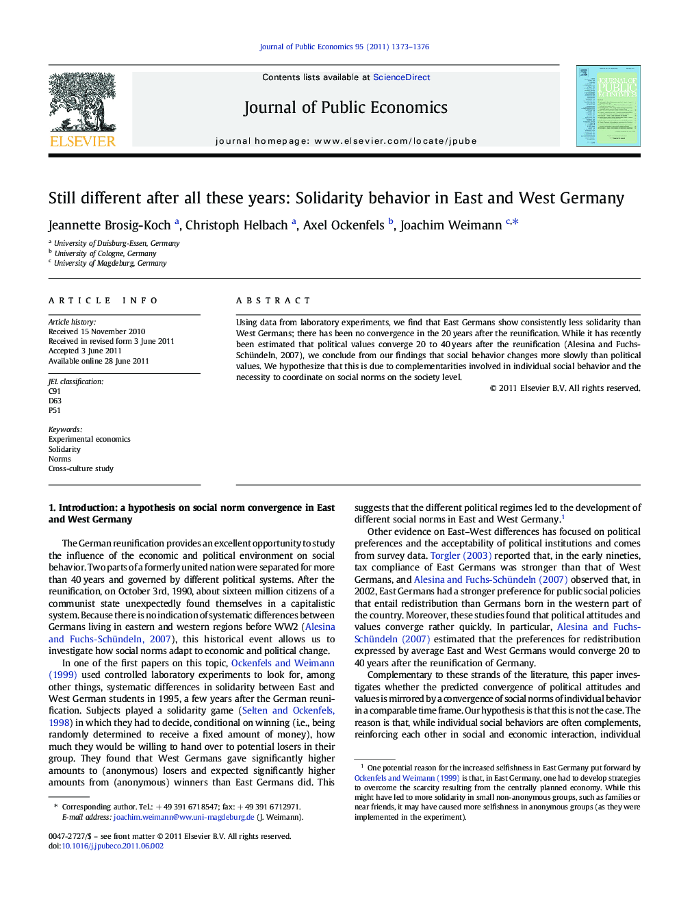 Still different after all these years: Solidarity behavior in East and West Germany