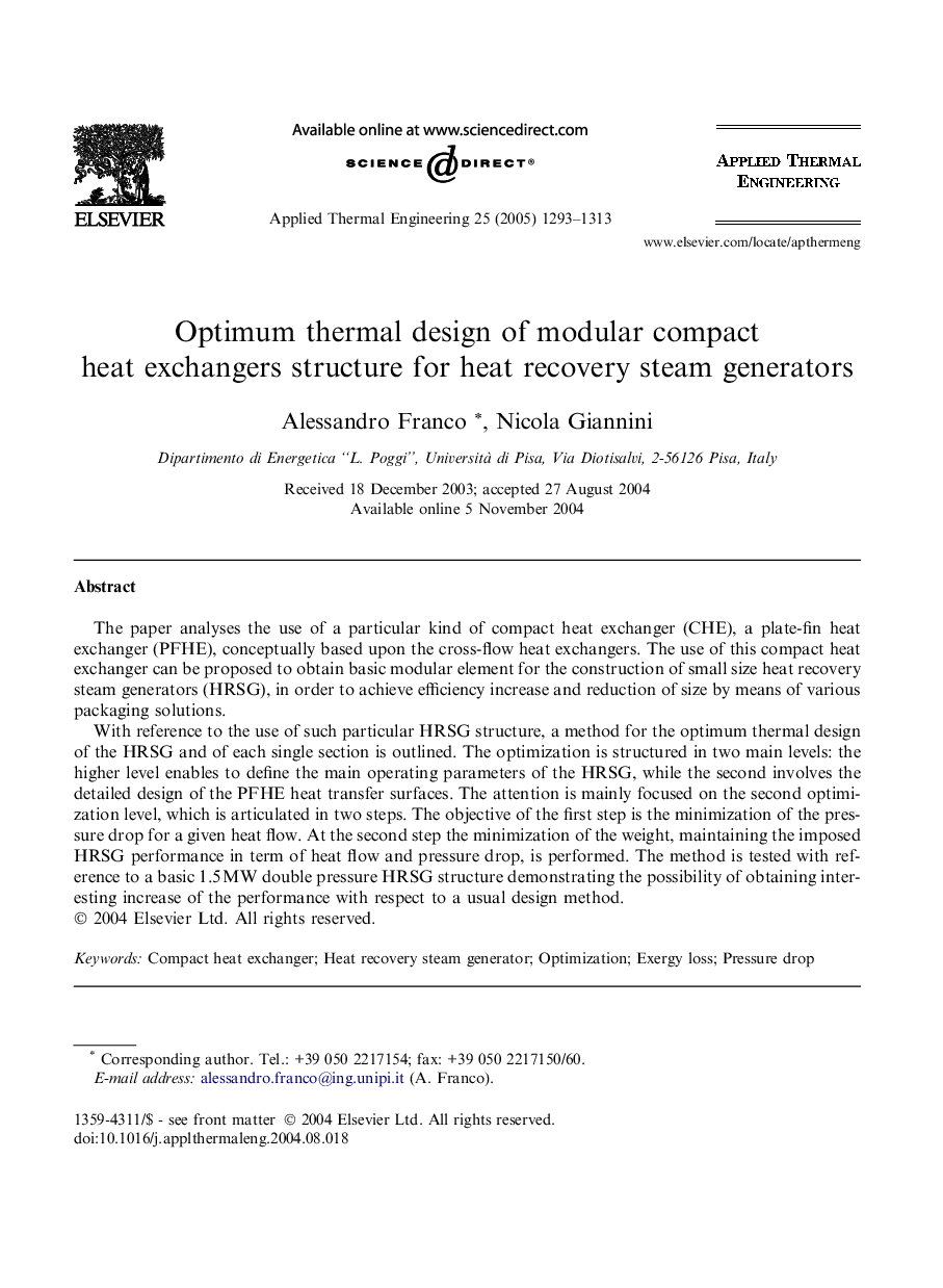 Optimum thermal design of modular compact heat exchangers structure for heat recovery steam generators