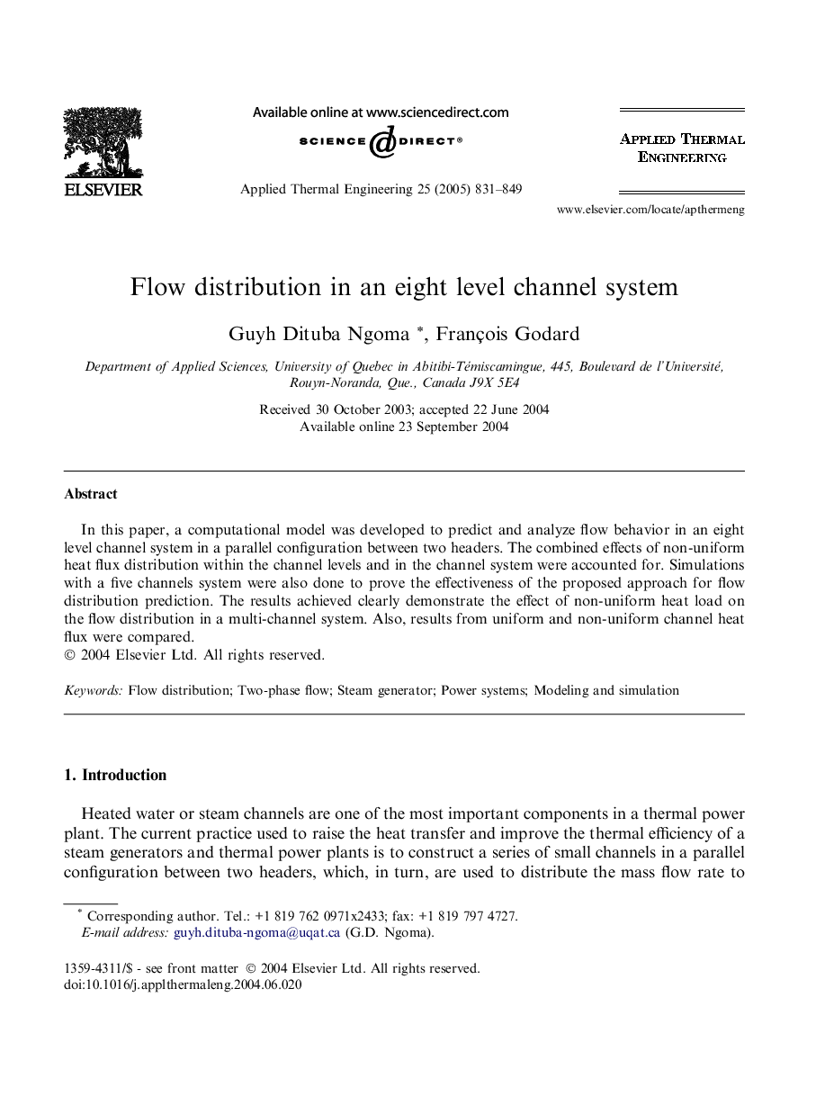 عکس صفحه اول مقاله: Flow distribution in an eight level channel system Flow distribution in an eight level channel system
