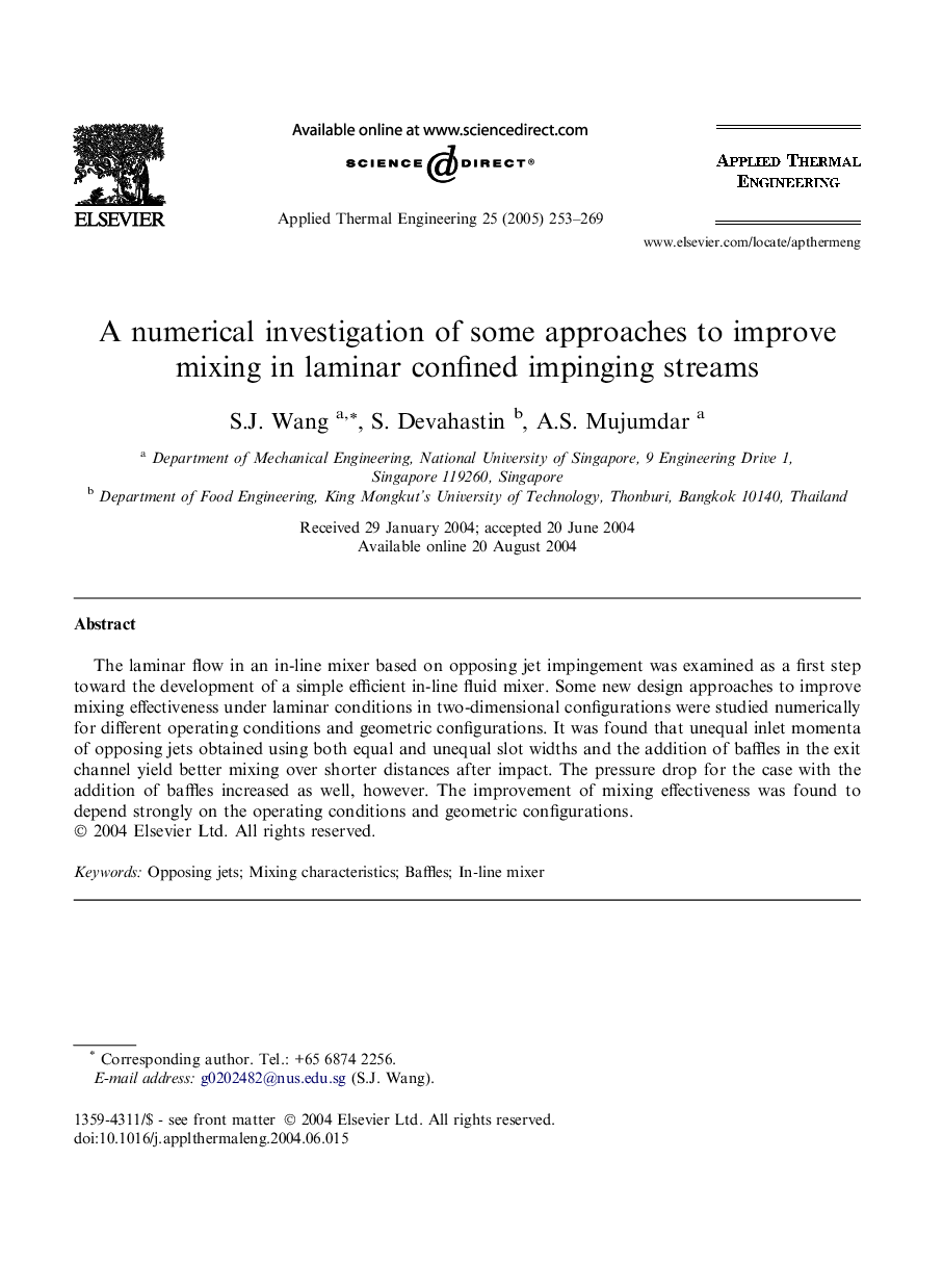 A numerical investigation of some approaches to improve mixing in laminar confined impinging streams