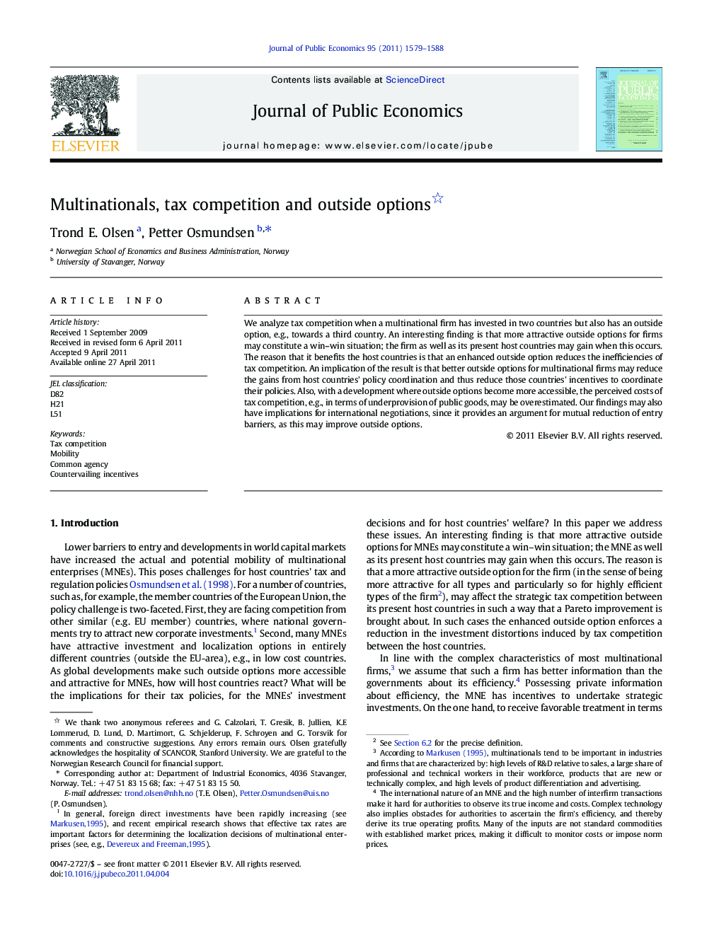 Multinationals, tax competition and outside options 