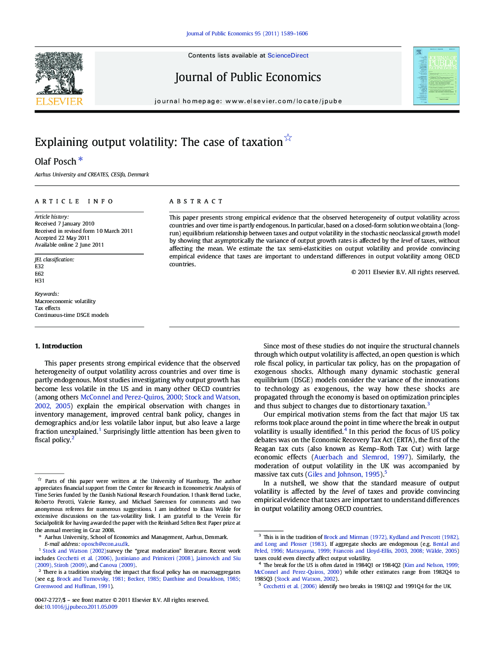 Explaining output volatility: The case of taxation 