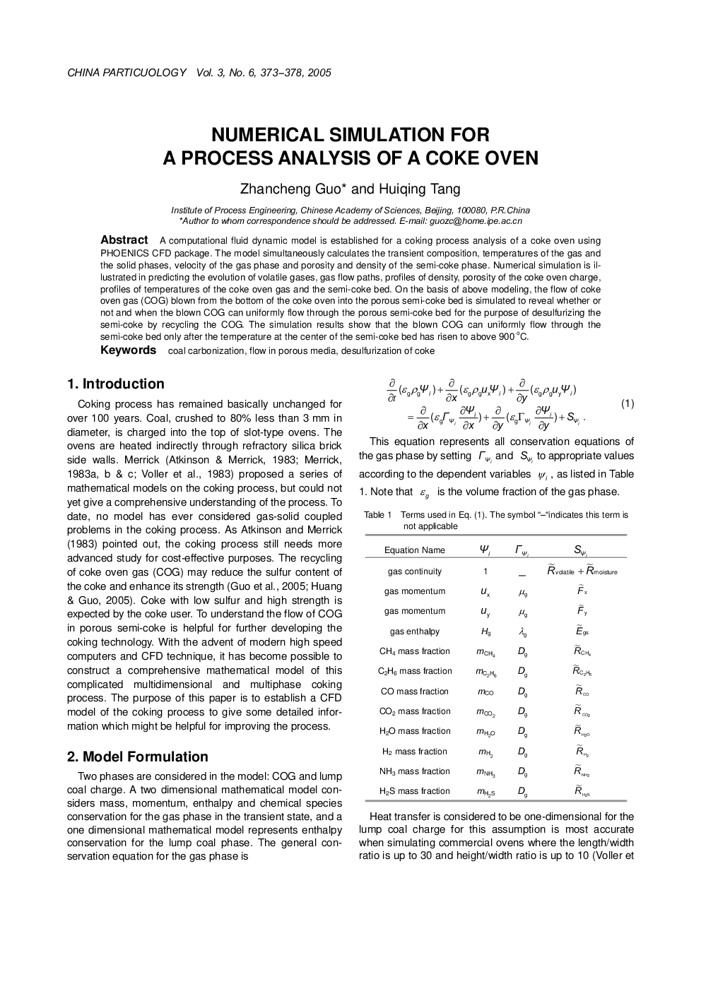 Numerical simulation for a process analysis of a coke oven