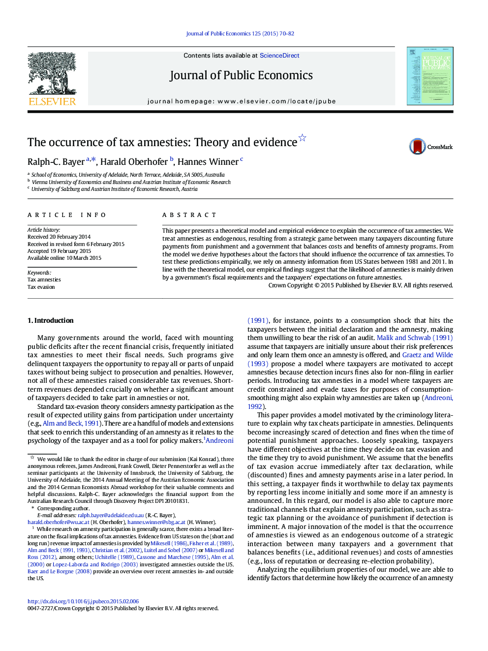 The occurrence of tax amnesties: Theory and evidence 