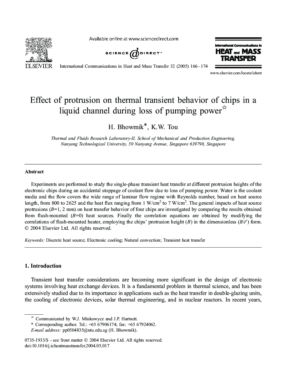 Effect of protrusion on thermal transient behavior of chips in a liquid channel during loss of pumping power