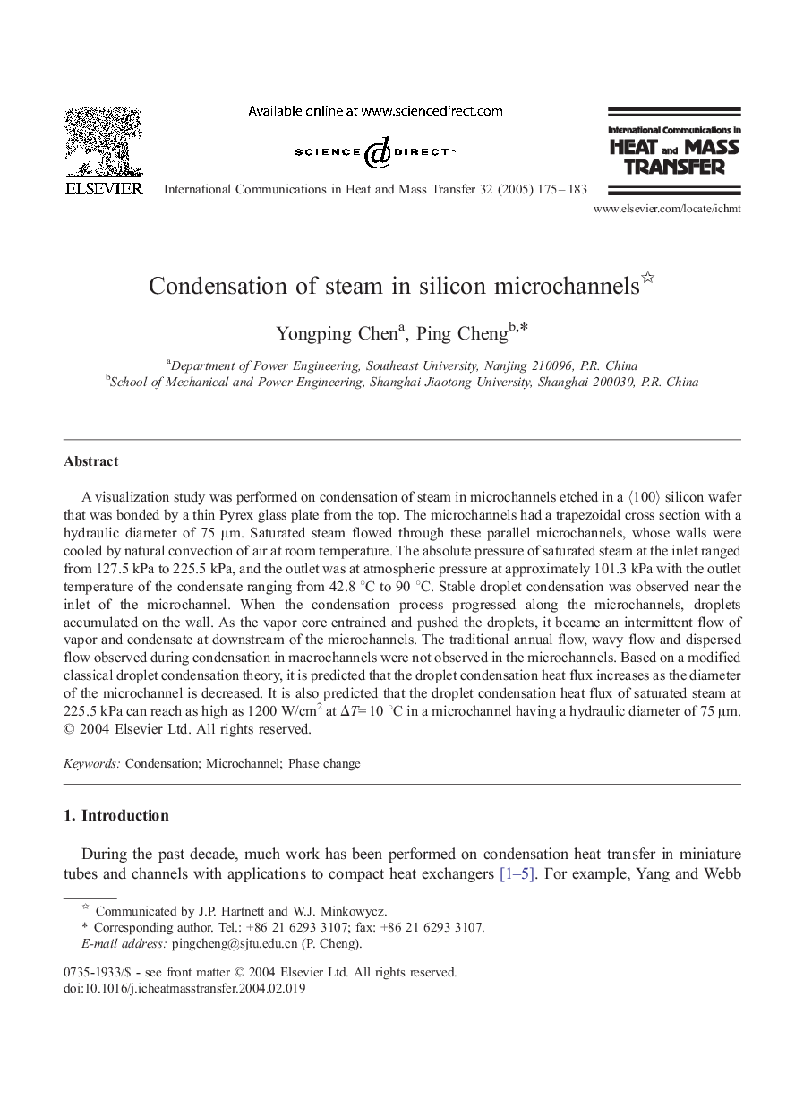 Condensation of steam in silicon microchannels