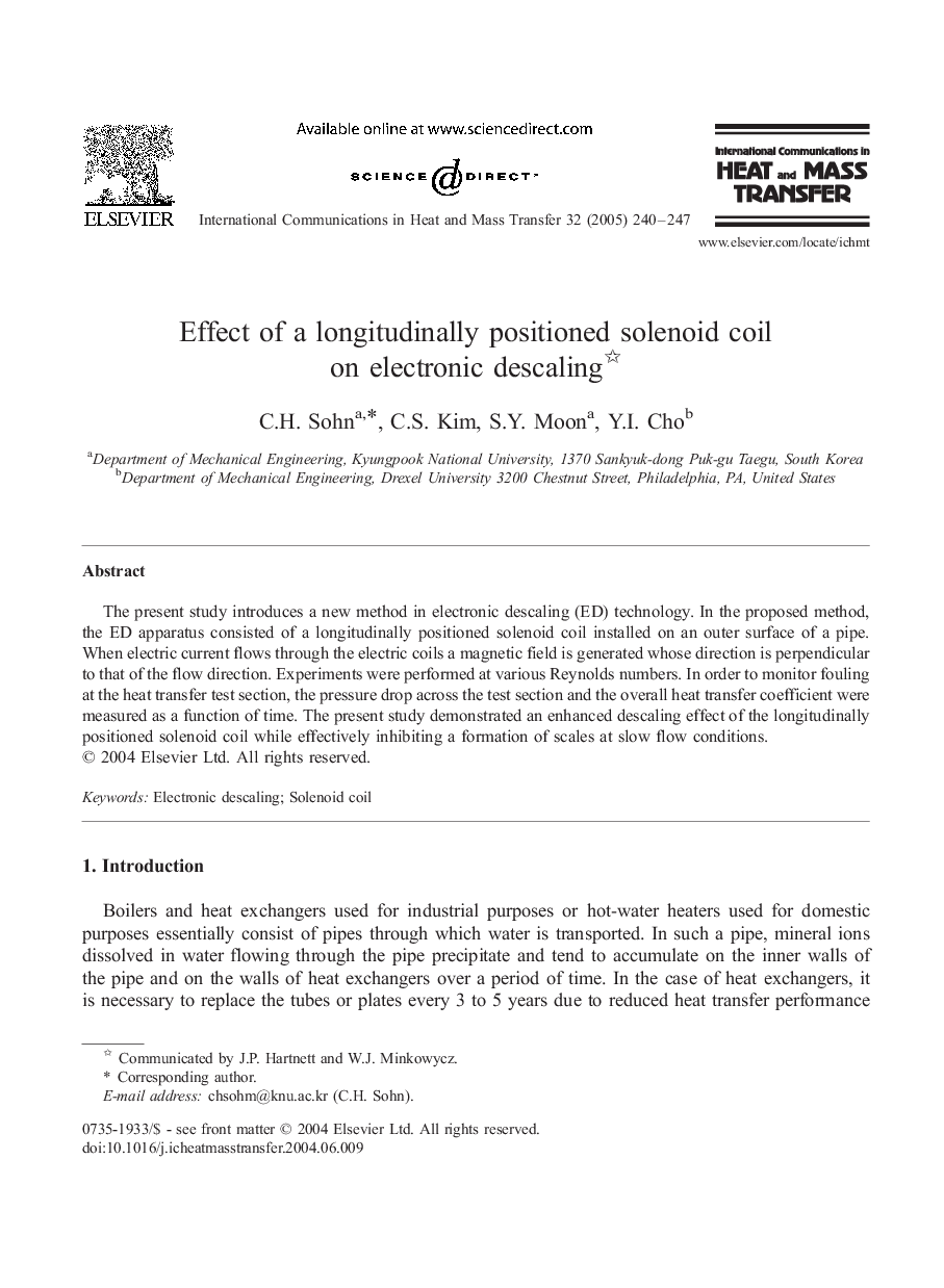 Effect of a longitudinally positioned solenoid coil on electronic descaling