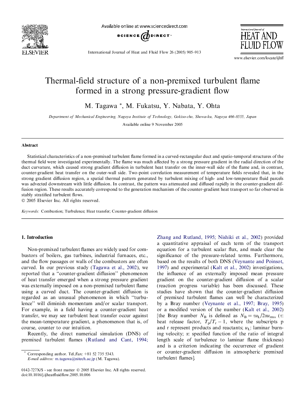 Thermal-field structure of a non-premixed turbulent flame formed in a strong pressure-gradient flow