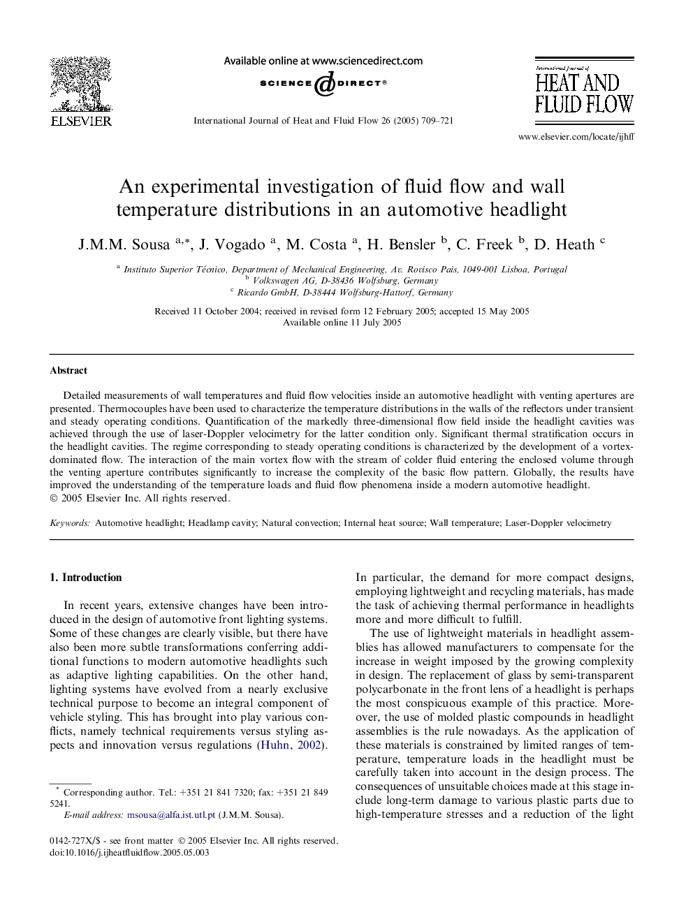 An experimental investigation of fluid flow and wall temperature distributions in an automotive headlight