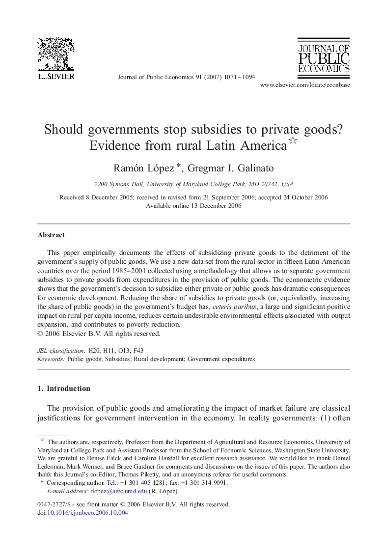 Should governments stop subsidies to private goods? Evidence from rural Latin America 