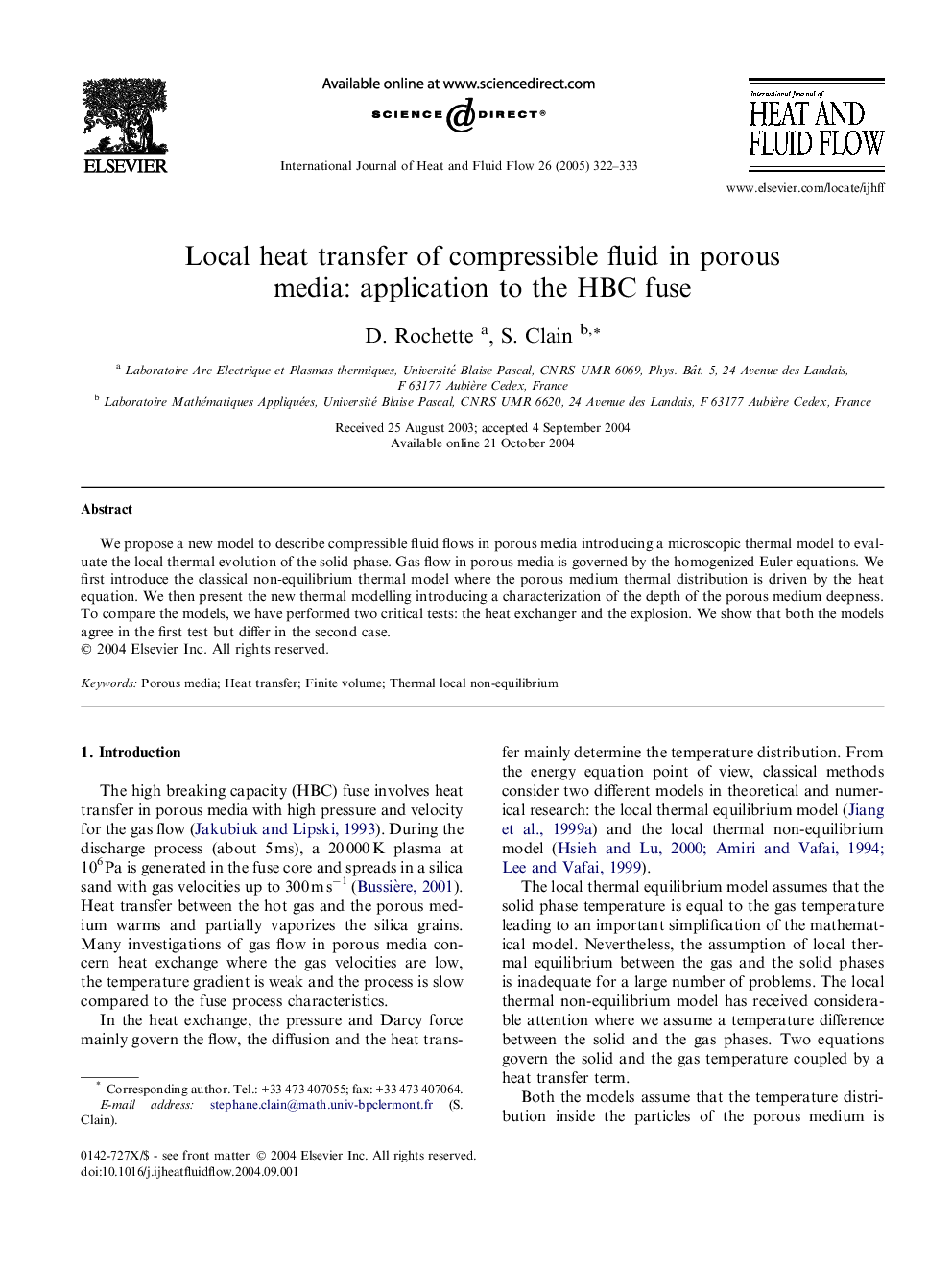 Local heat transfer of compressible fluid in porous media: application to the HBC fuse