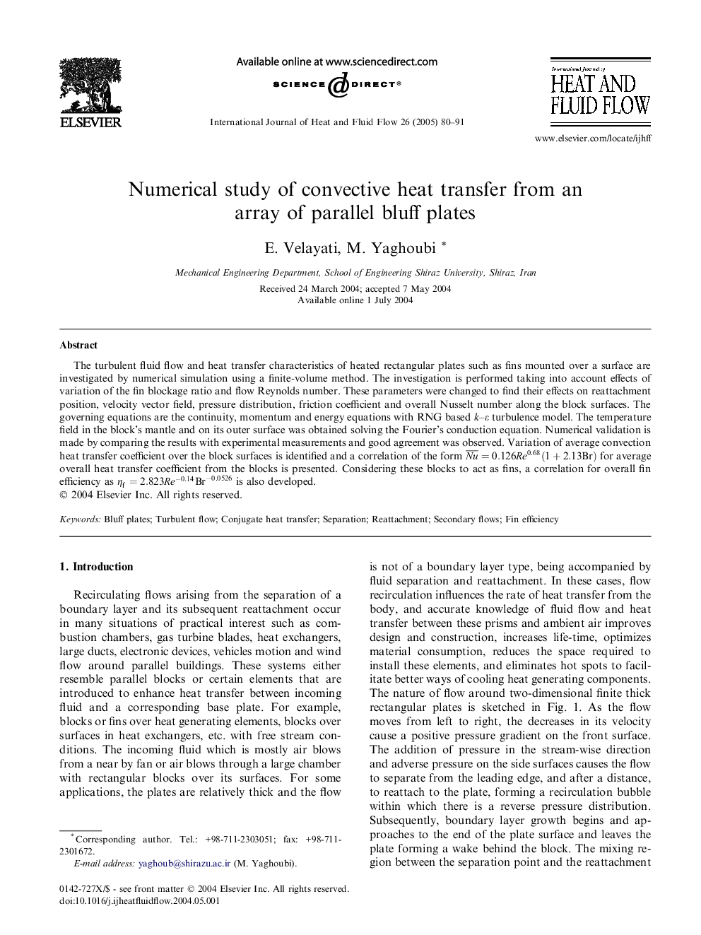 Numerical study of convective heat transfer from an array of parallel bluff plates