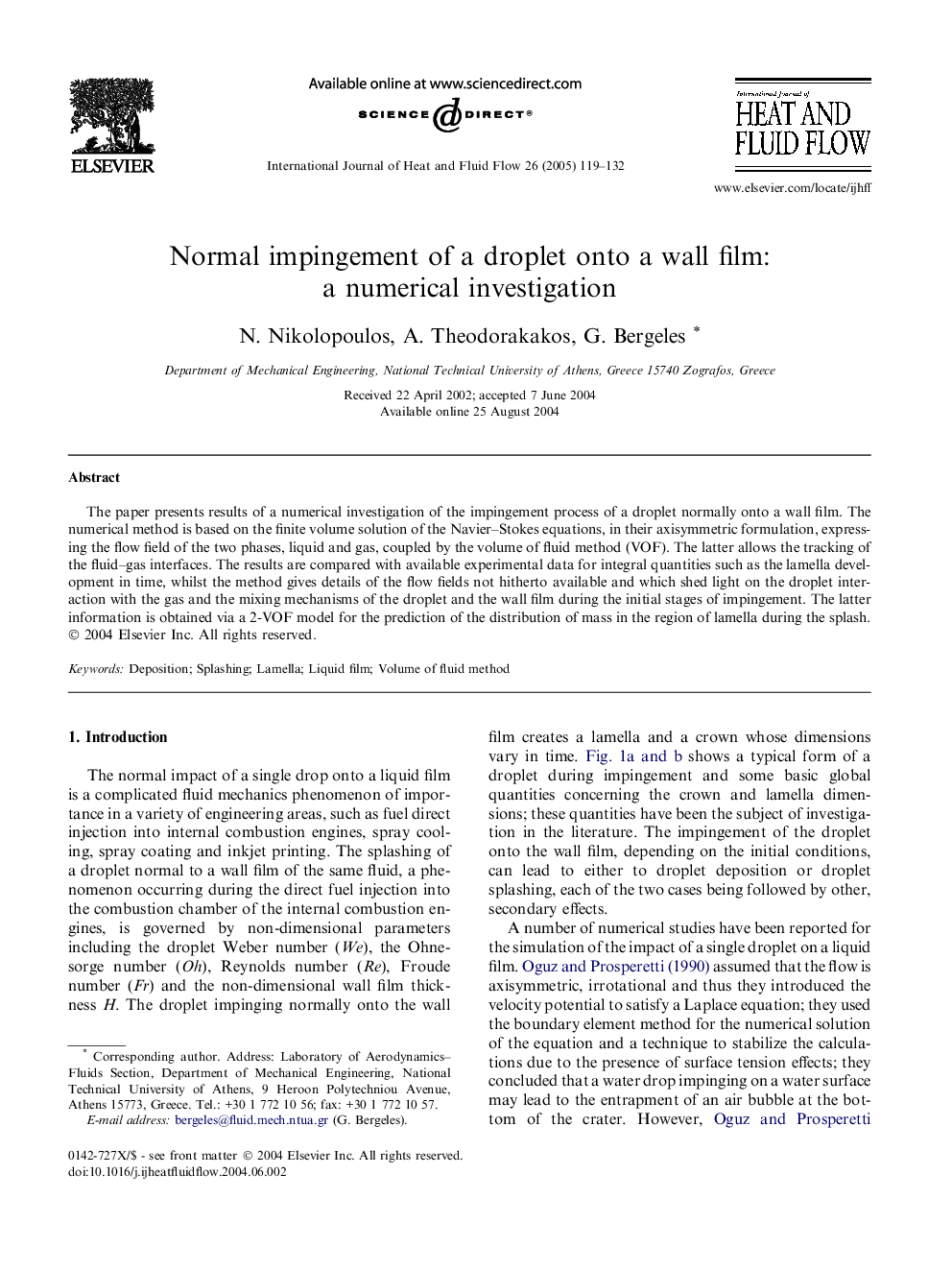 Normal impingement of a droplet onto a wall film: a numerical investigation