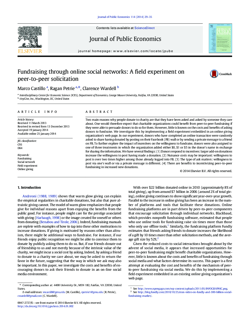 Fundraising through online social networks: A field experiment on peer-to-peer solicitation