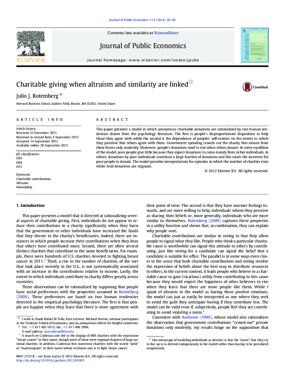 Charitable giving when altruism and similarity are linked 