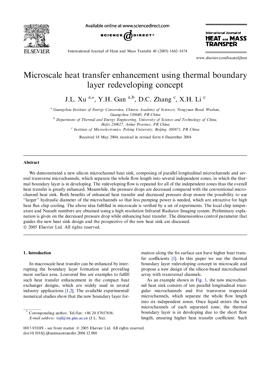 Microscale heat transfer enhancement using thermal boundary layer redeveloping concept