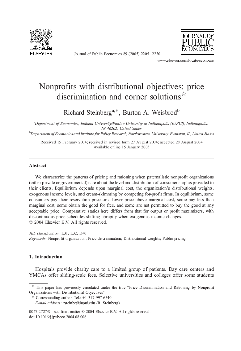 Nonprofits with distributional objectives: price discrimination and corner solutions 