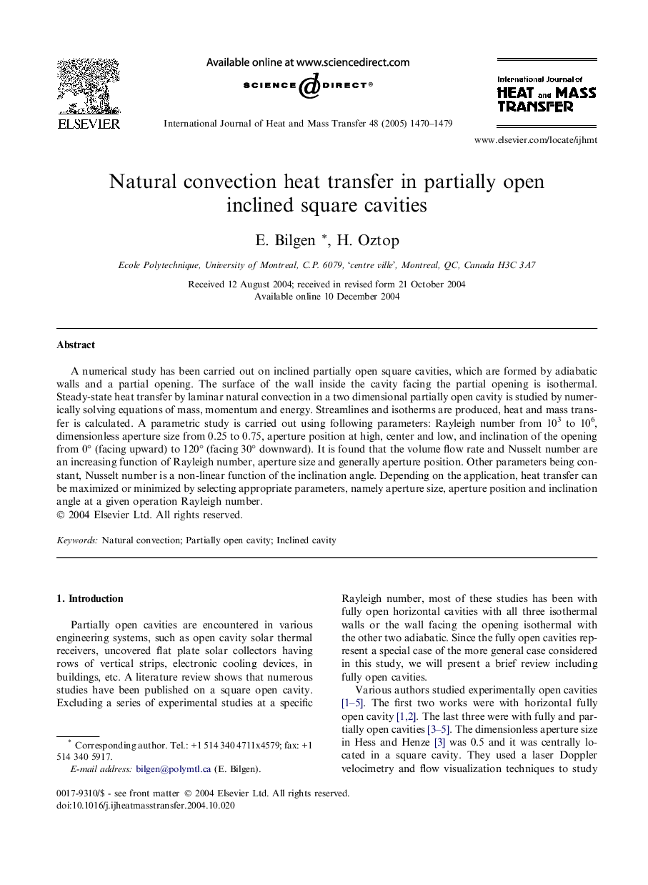 Natural convection heat transfer in partially open inclined square cavities