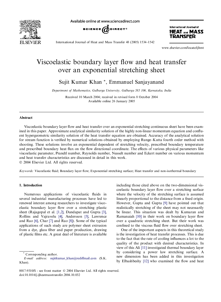 Viscoelastic boundary layer flow and heat transfer over an exponential stretching sheet