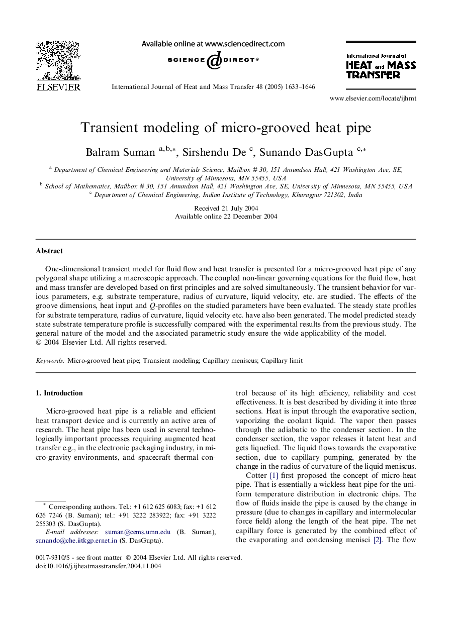 Transient modeling of micro-grooved heat pipe