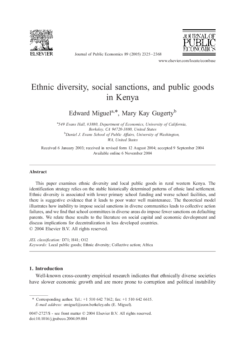 Ethnic diversity, social sanctions, and public goods in Kenya