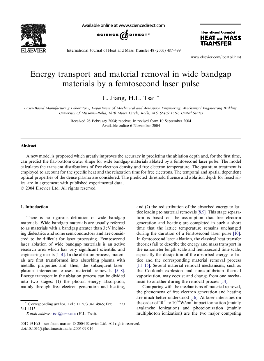 Energy transport and material removal in wide bandgap materials by a femtosecond laser pulse