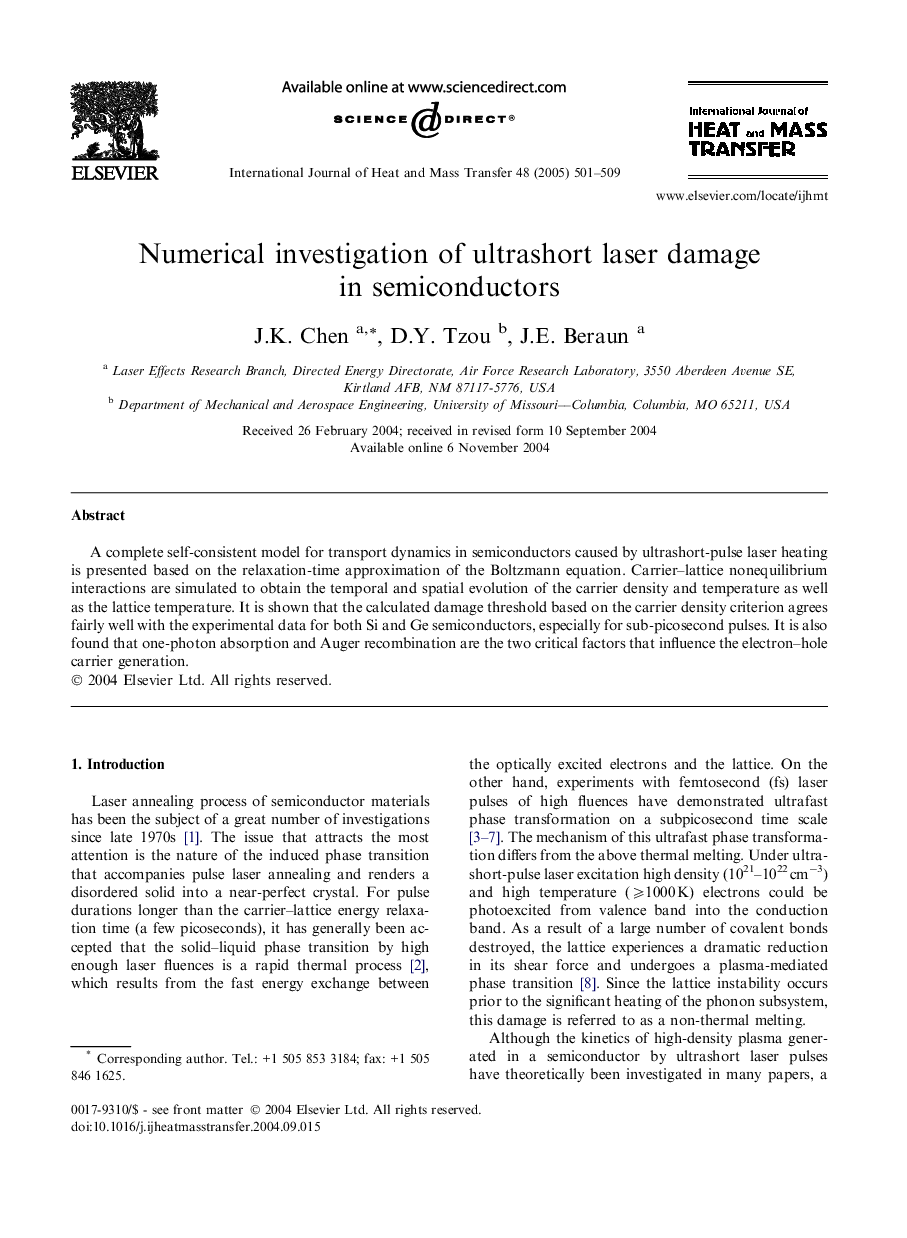 Numerical investigation of ultrashort laser damage in semiconductors