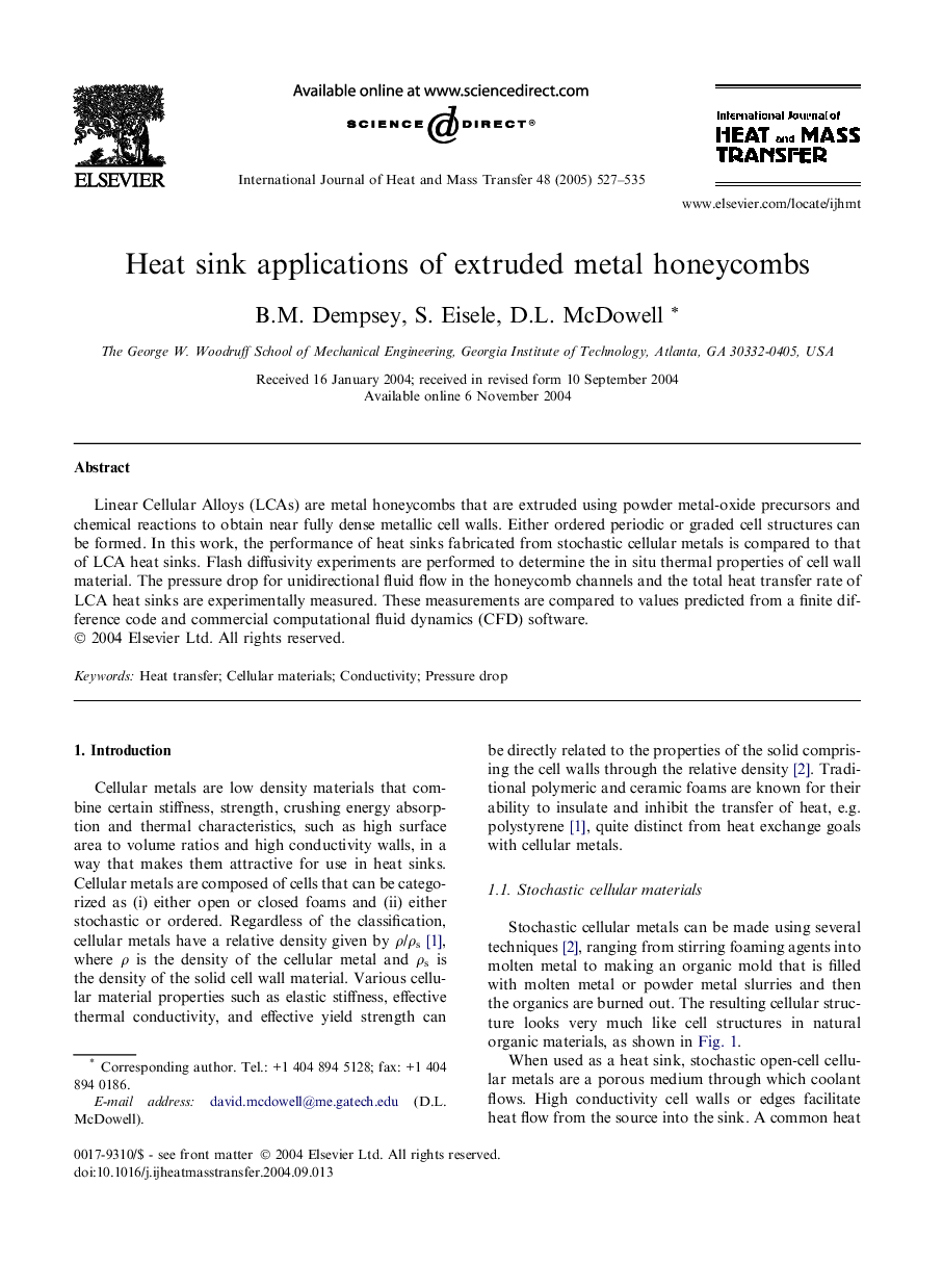 Heat sink applications of extruded metal honeycombs