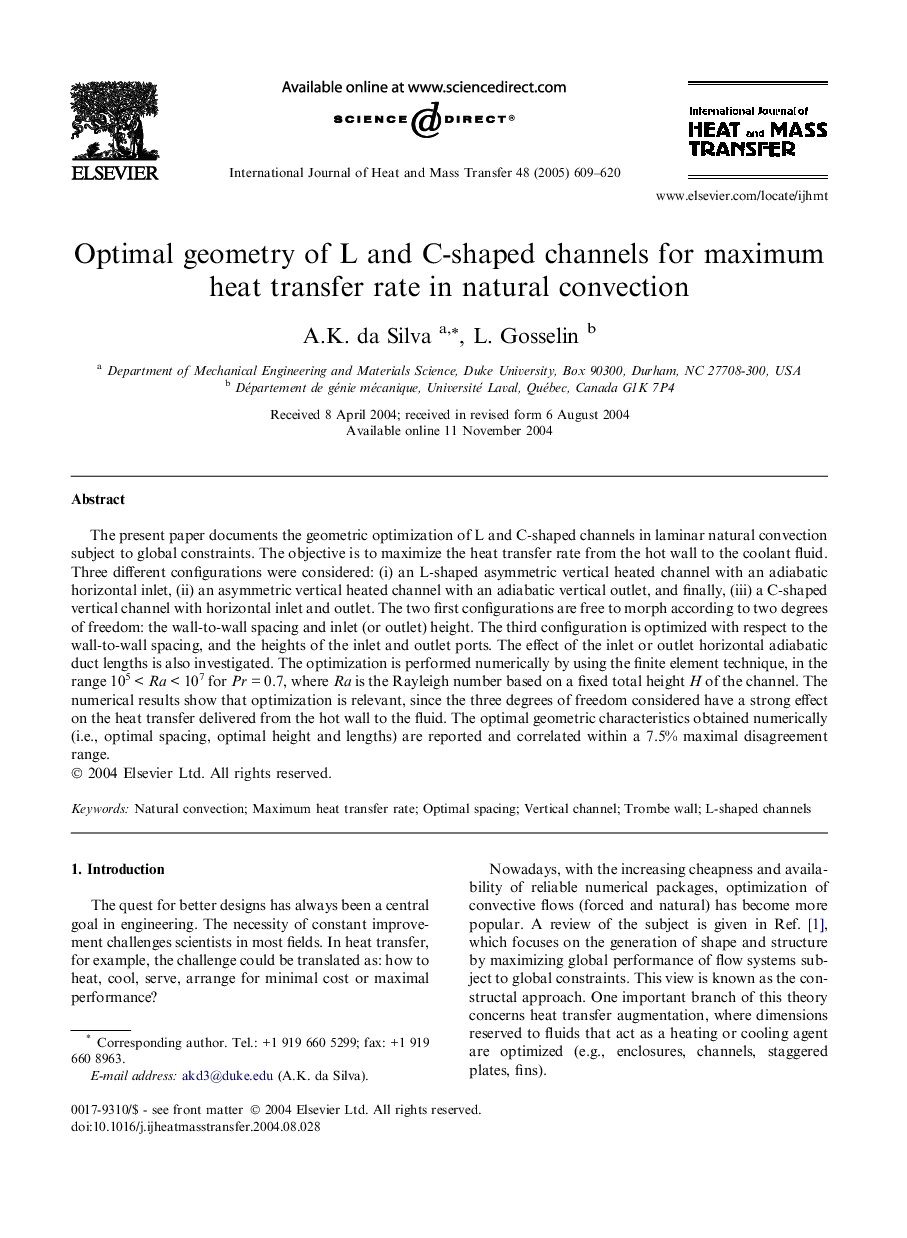 Optimal geometry of L and C-shaped channels for maximum heat transfer rate in natural convection