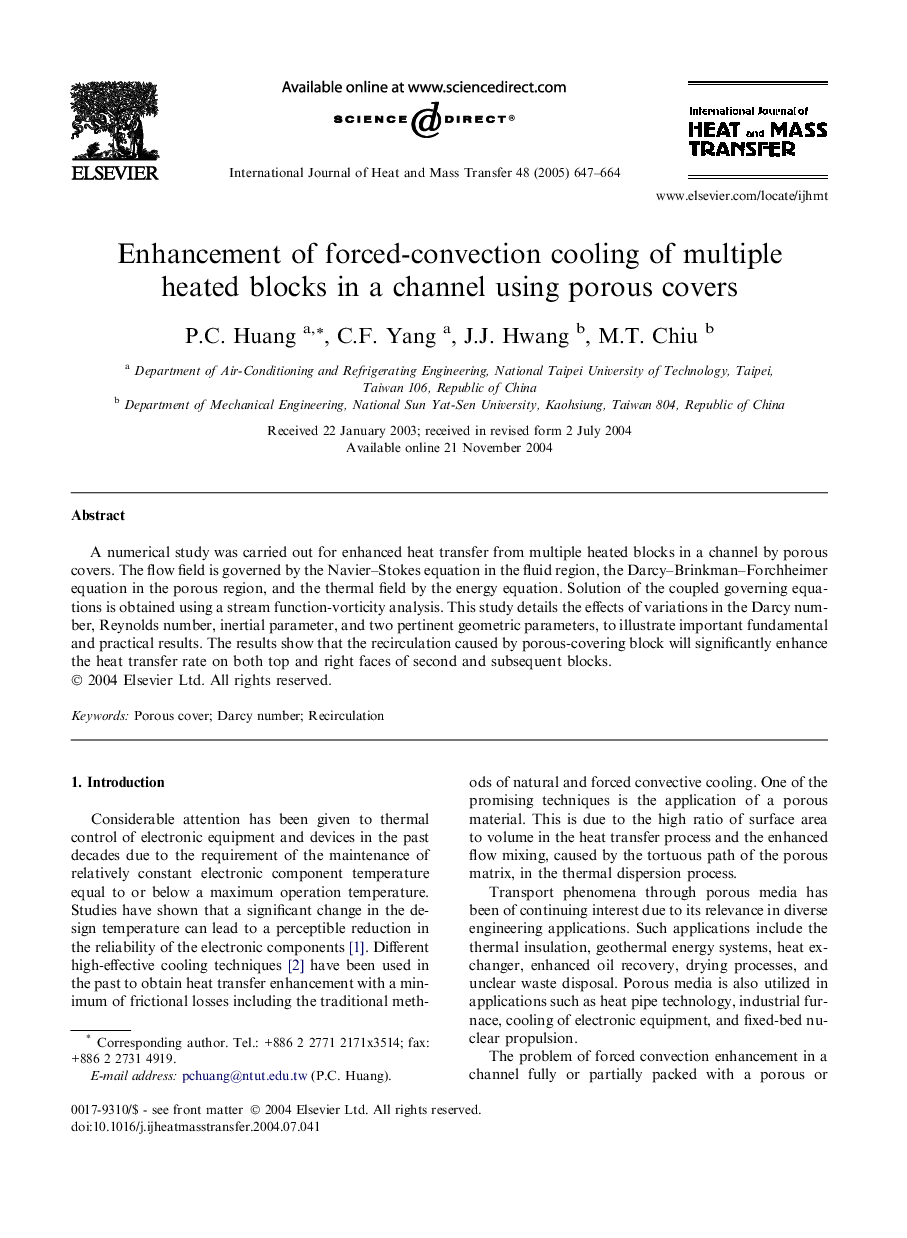 Enhancement of forced-convection cooling of multiple heated blocks in a channel using porous covers