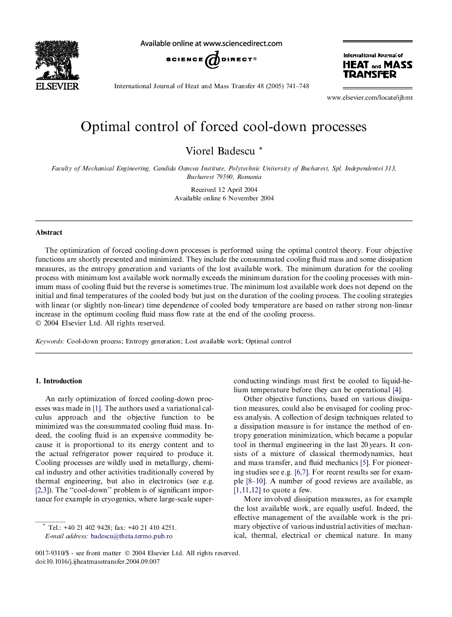 Optimal control of forced cool-down processes