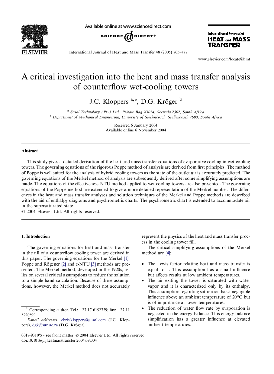 A critical investigation into the heat and mass transfer analysis of counterflow wet-cooling towers