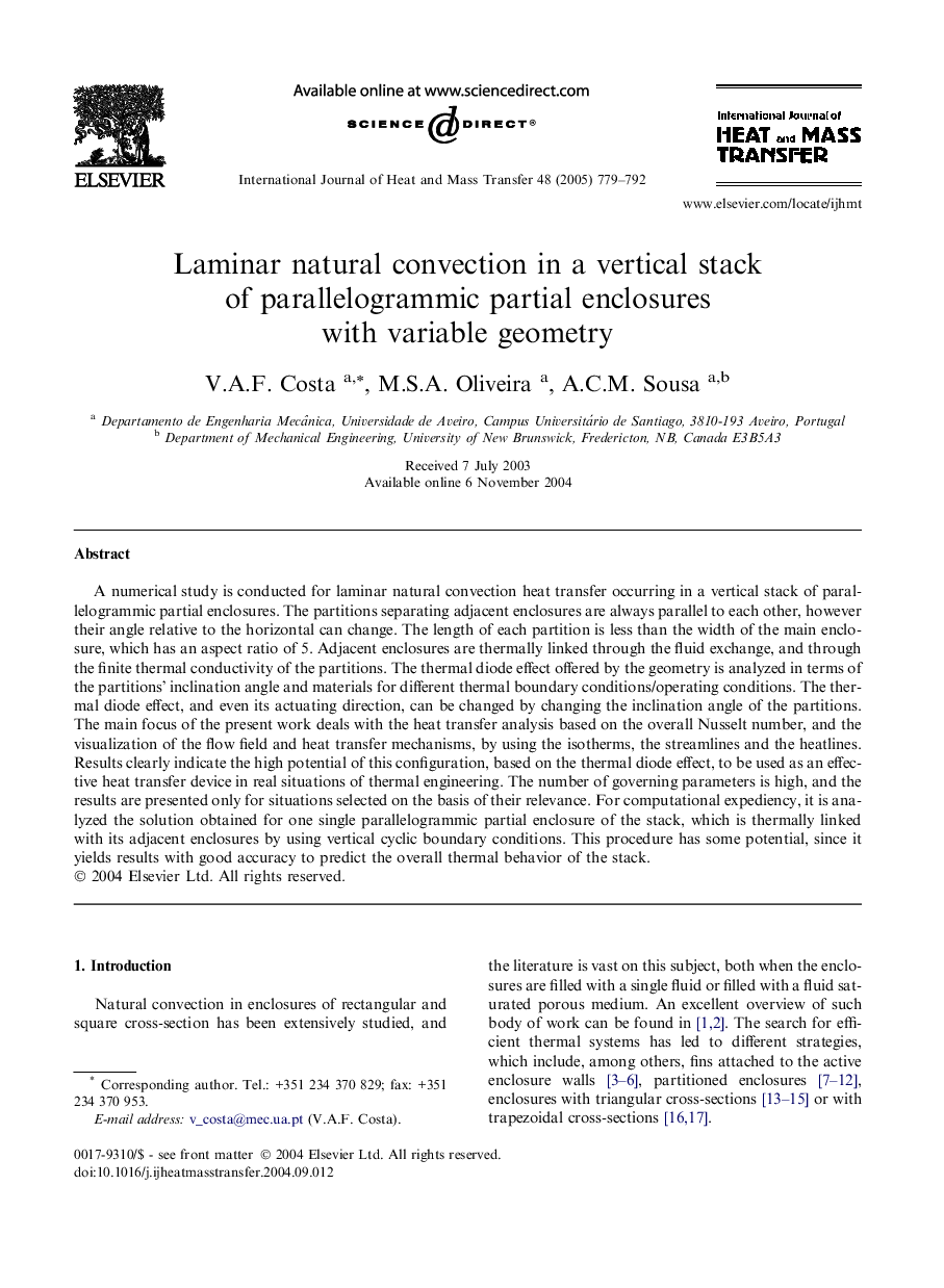 Laminar natural convection in a vertical stack of parallelogrammic partial enclosures with variable geometry