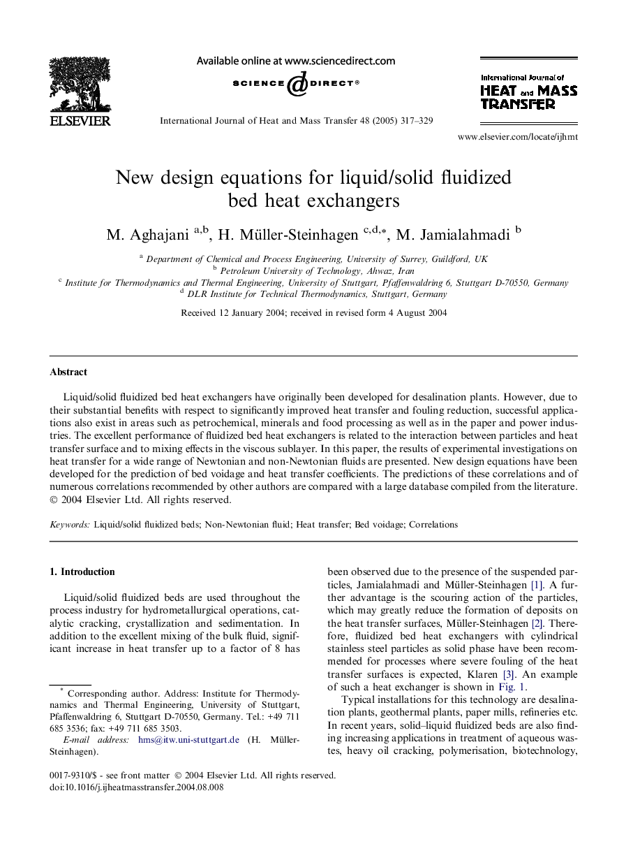 New design equations for liquid/solid fluidized bed heat exchangers