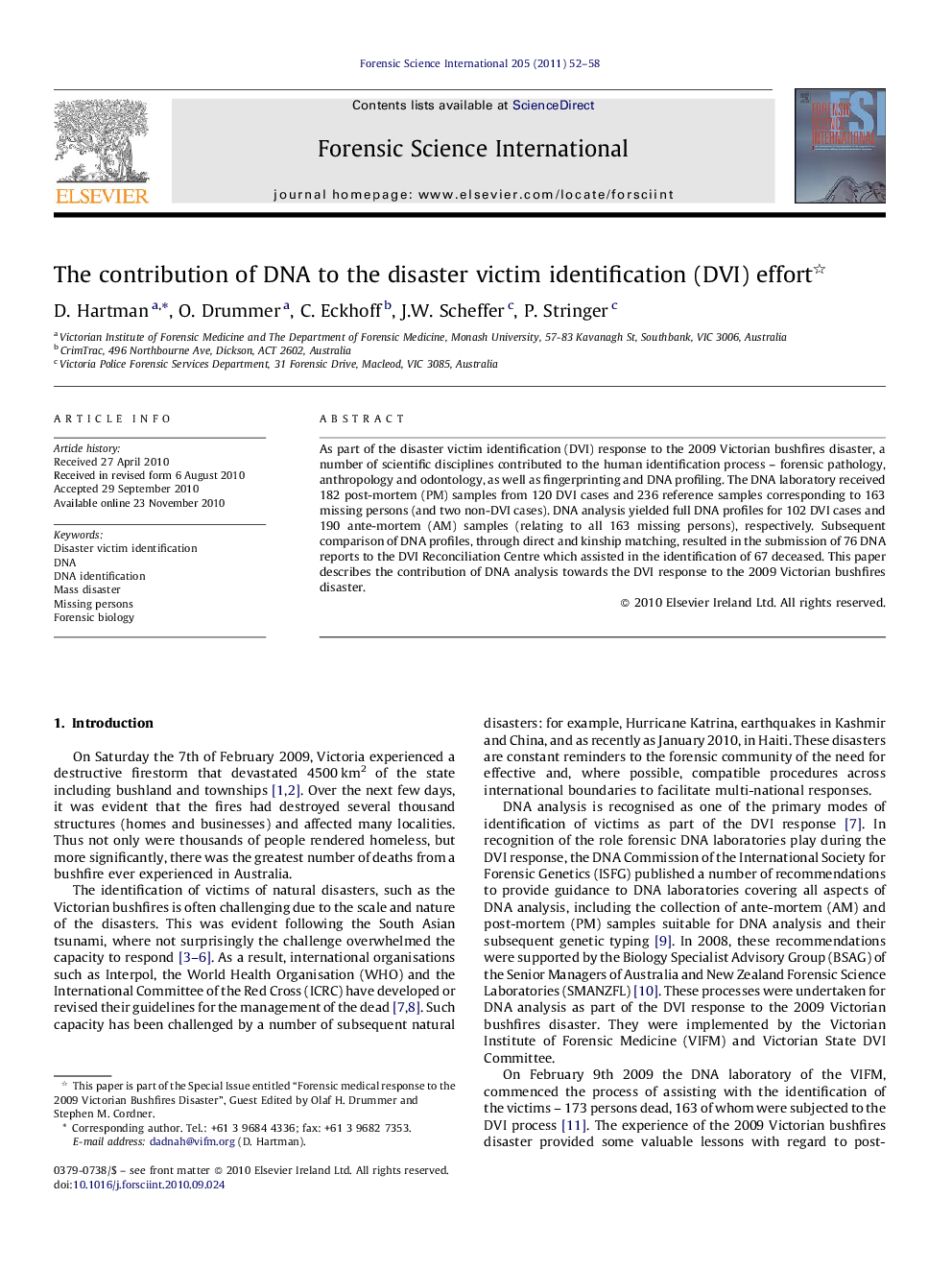 The contribution of DNA to the disaster victim identification (DVI) effort 