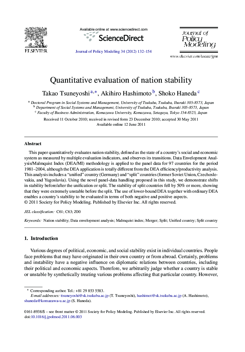 Quantitative evaluation of nation stability