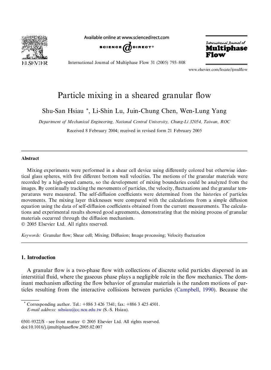 Particle mixing in a sheared granular flow