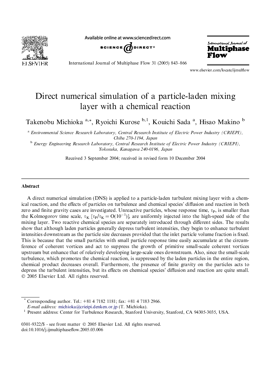 عکس صفحه اول مقاله: Direct numerical simulation of a particle-laden mixing layer with a chemical reaction Direct numerical simulation of a particle-laden mixing layer with a chemical reaction