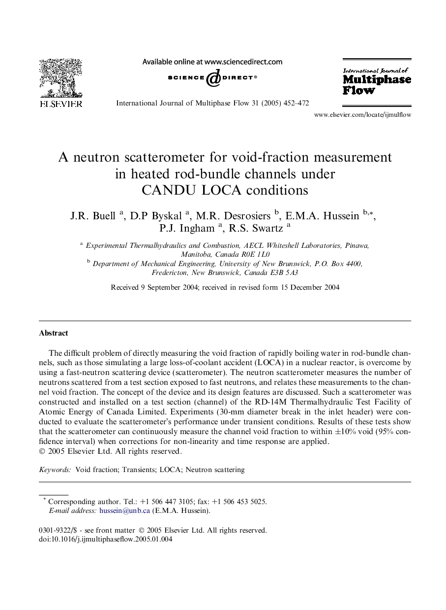 A neutron scatterometer for void-fraction measurement in heated rod-bundle channels under CANDU LOCA conditions