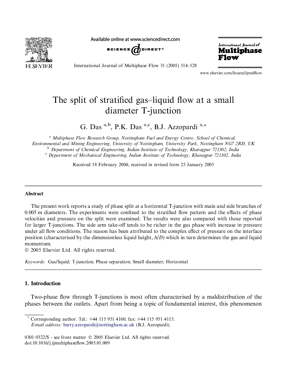 The split of stratified gas-liquid flow at a small diameter T-junction