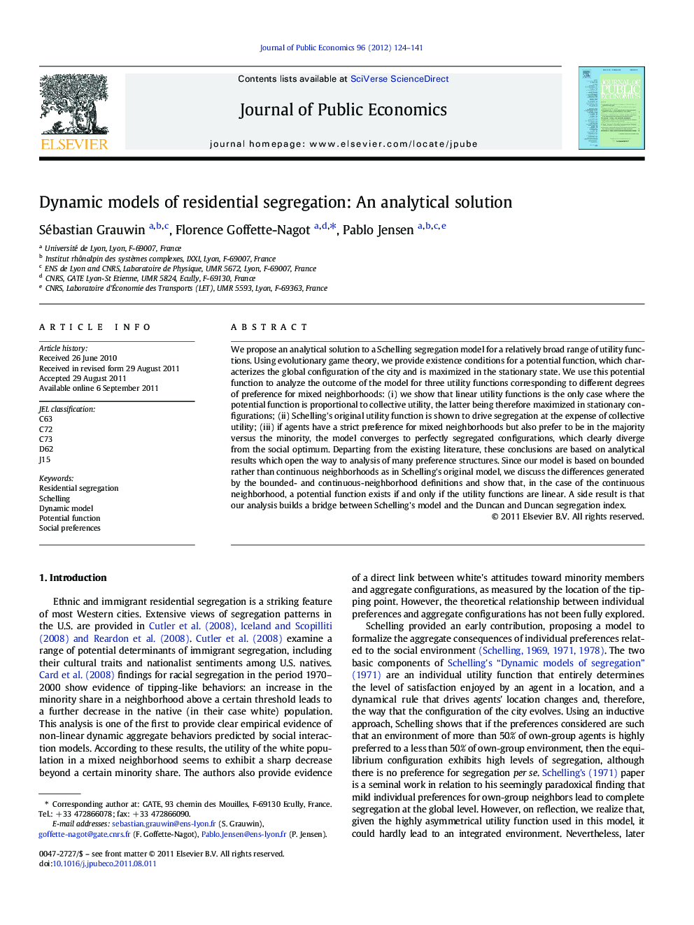 Dynamic models of residential segregation: An analytical solution