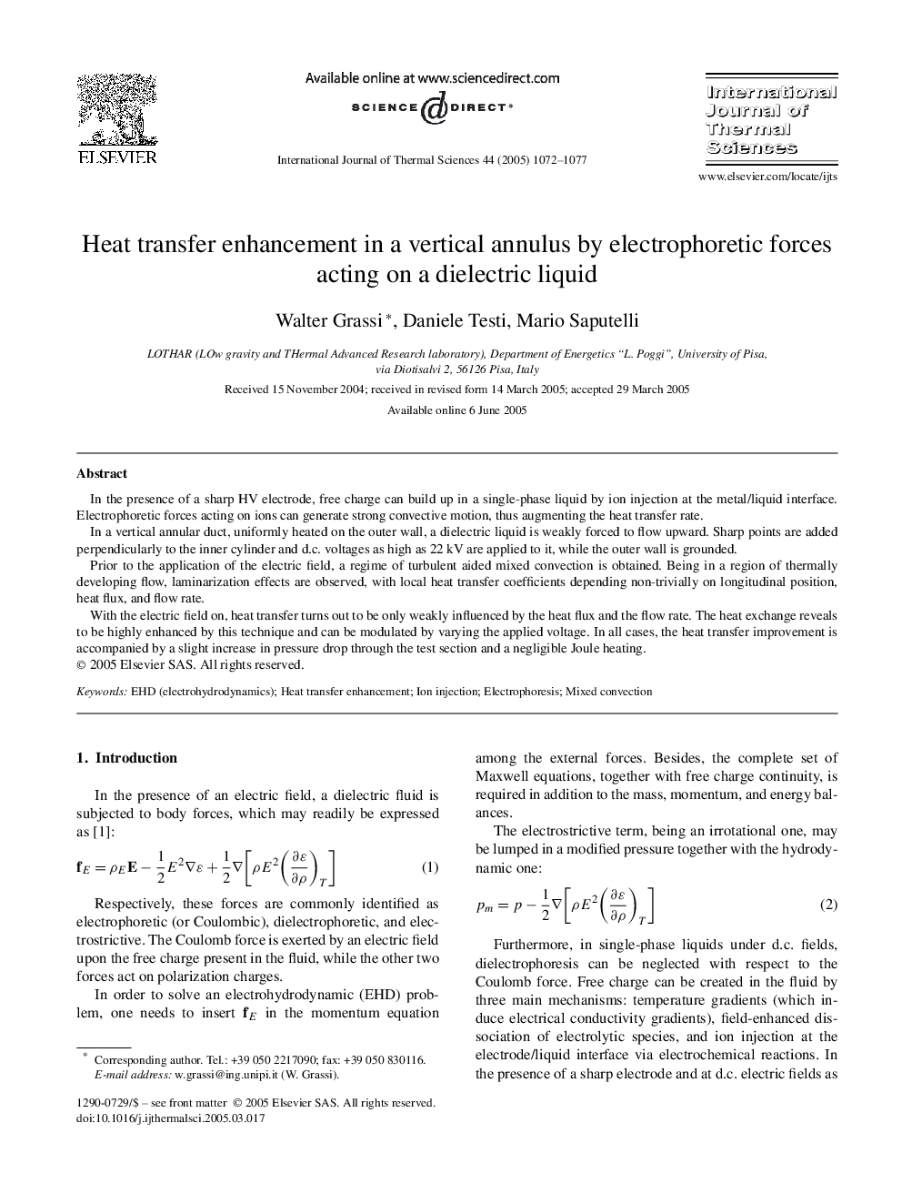 Heat transfer enhancement in a vertical annulus by electrophoretic forces acting on a dielectric liquid