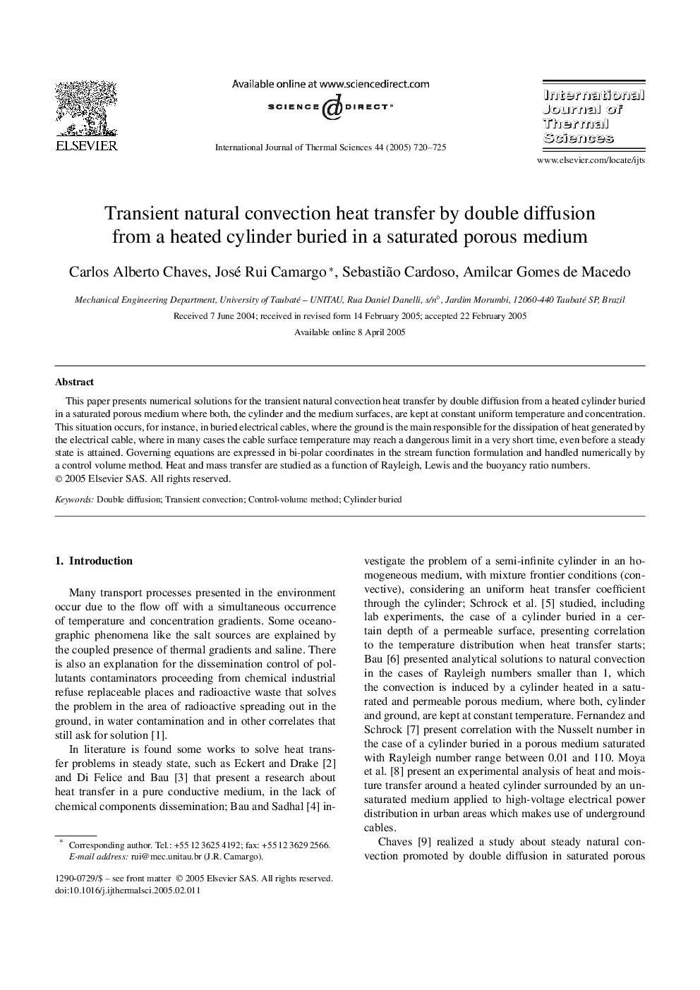 Transient natural convection heat transfer by double diffusion from a heated cylinder buried in a saturated porous medium